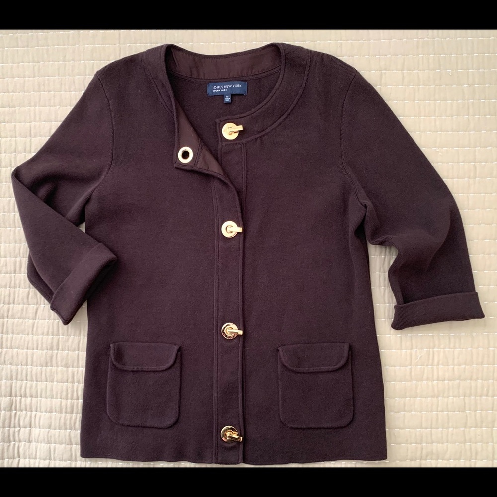 JONES NY COLLECTION Brown Jacket Gold Toggles